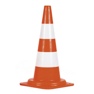 CONE DE SIGNALISATION PE ORANGE FLUO 50CM 2 BANDES BLANCHES BS50B