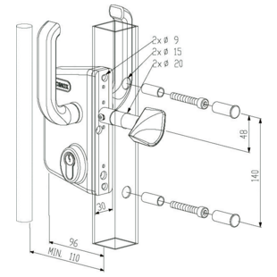 SERRURE POUR PORTAIL COULISSANT TYPE LSKZ U2