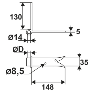 GOND D'ANGLE QUEUE DE CARPE AVEC AXE AMOVIBLE