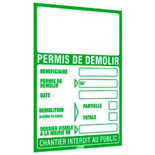 PANNEAU PERMIS DE DEMOLIR PP ALVEOLAIRE 400 G/M2 800X1200 MM