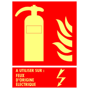 PLAQUE EXTINCTEUR FEU ELECT. 150X200 PHOTOLUMINESCENT.