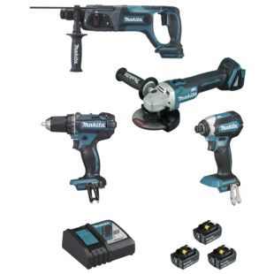 LOT DE 4 MACHINES 18V 5AH (DGA504 + DDF482 + DHR241 + DTD153)