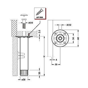 PIED ACIER Ø28 AVEC EMBASE