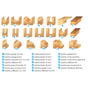 MECHE DE DEFONCEUSE ASSORTIES QUEUE 8 MM (COFFRET DE 20)
