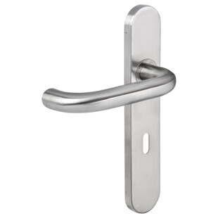 ENS POIGNEE INOX 304 ENT 195MM A BOUT ROND ET 1 PLAQUE VIS INVI BEQUILLE RETOUR