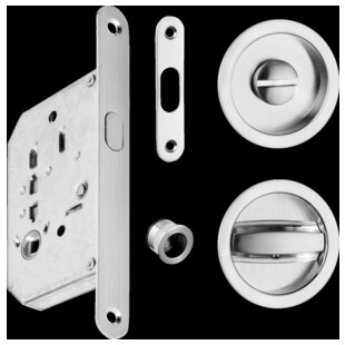 KIT SERRURE A LARDER POUR PORTE COULISSANTE ROSACES RONDES