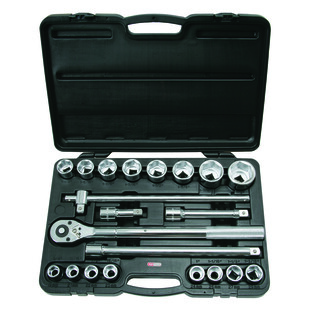 COFFRET DE DOUILLES 6 PANS METRIQUES ET ACCESSOIRES 3/4'', 21 PIECES