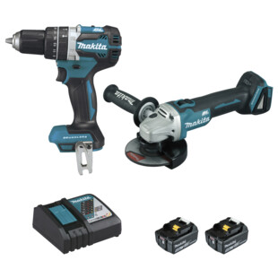 LOT DE 2 MACHINES 18V 5AH (DHP484 + DGA506)