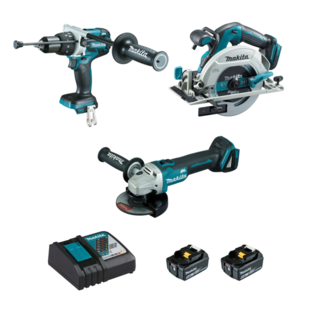 LOT DE 3 MACHINES 18V 5AH (DHP481 + DGA506 + DHS680)