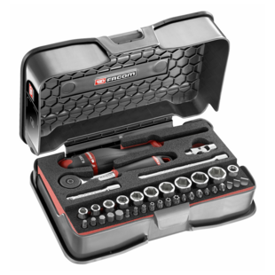 COFFRET DOUILLES 1/4" 6 PANS ET EMBOUTS (37 PIECES)