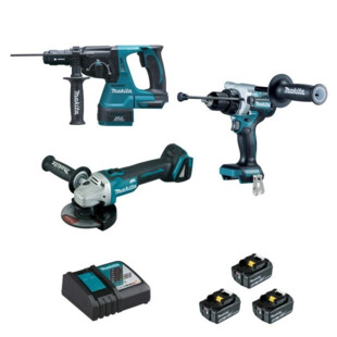 LOT DE 3 MACHINES 18V 5AH (DDF486 + DGA506 + DHR243)