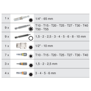 COFFRET D'EMBOUTS D'EXTRACTION POUR VIS TORX® ET 6 PANS (34 PIECES)