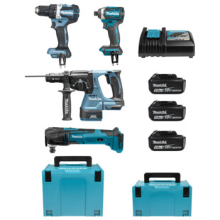 LOT DE 4 MACHINES 18V 5AH (DDF484 + DHR243 + DTD154 + DTM51)