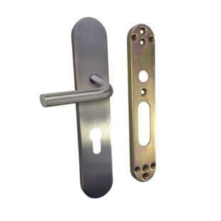 ENS POIGNEE INOX 304 ENT 195MM A BOUT ROND + 1 PLAQUE VIS INV BEQUILLE COUDEE